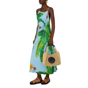 💕FARM RIO💕 Blue Fresh Bananas Midi Dress ~ Tropical Banana Leaf Print XL NWT